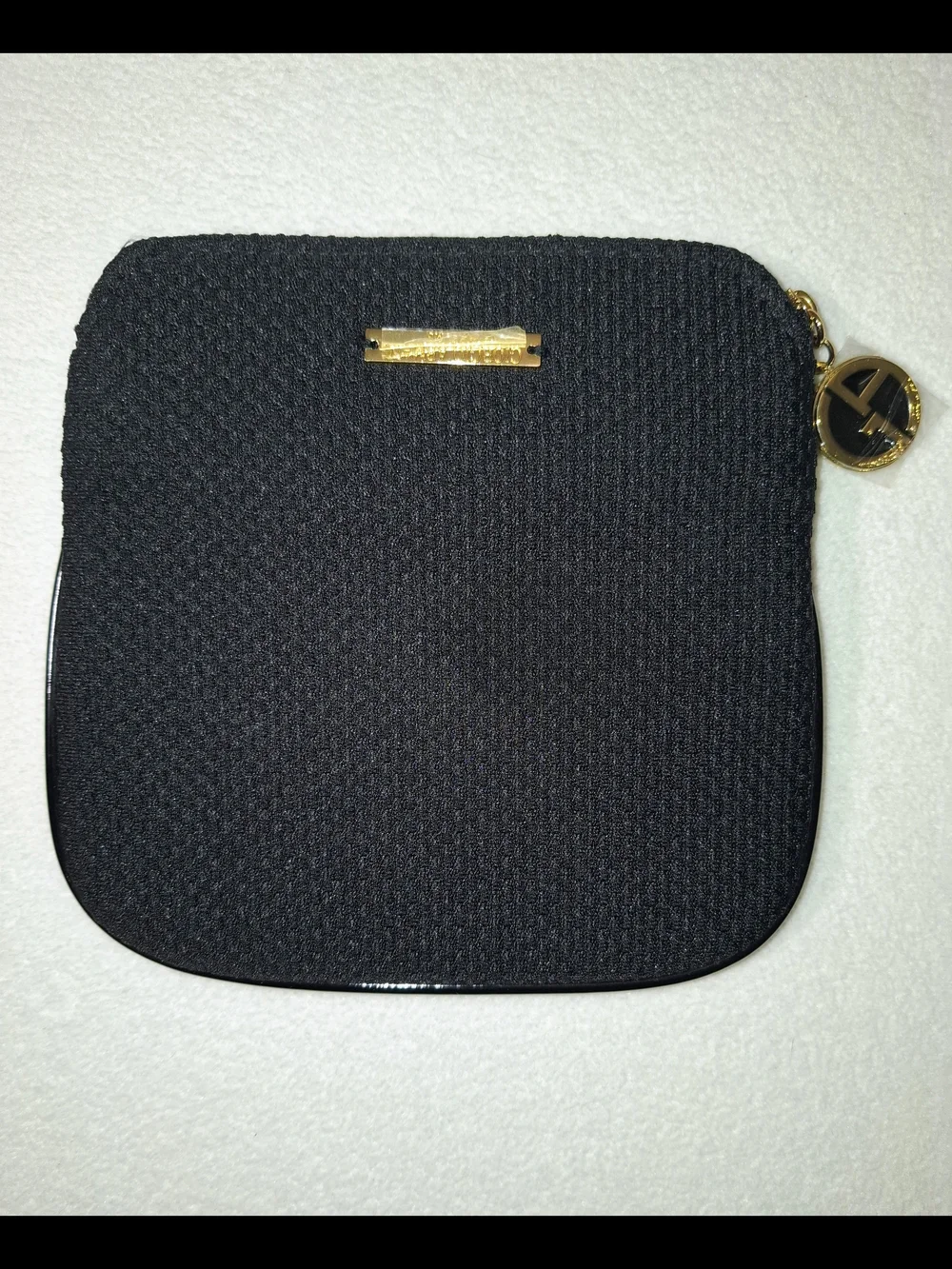 Giorgio Armani Black Woven Cosmetic Bag  with Gold Charm